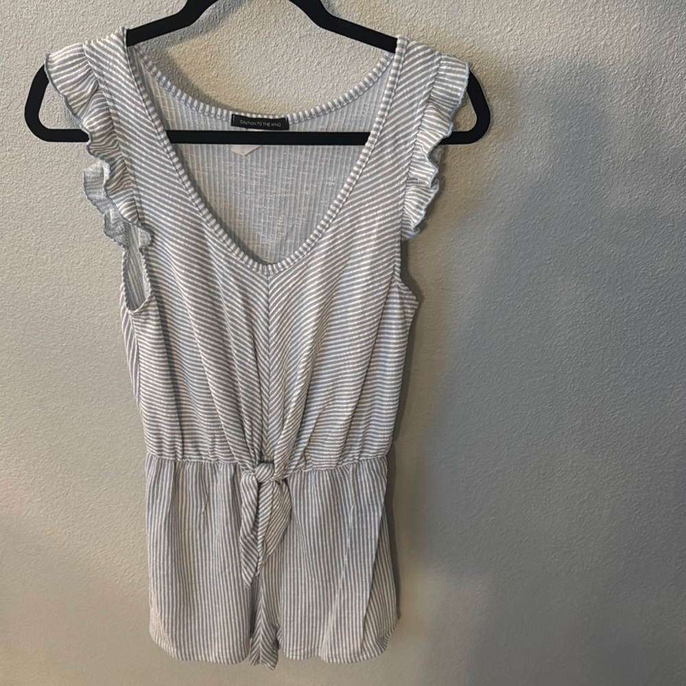 Striped Ruffle Sleeve Romper